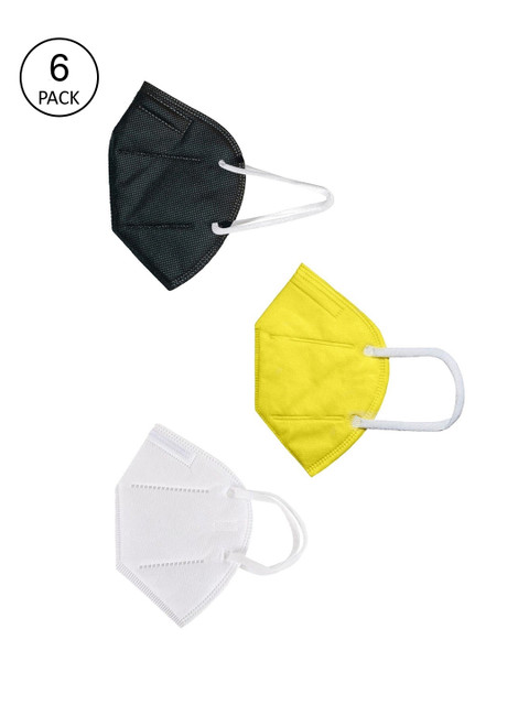 

OOMPH Unisex Pack Of 6 Solid 5-Ply 200 GSM K95 Anti-Pollution Reusable Masks, Yellow