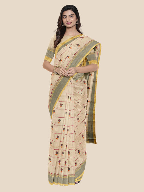 

Kalamandir Cream-Coloured Silk Blend Printed Venkatgiri Saree