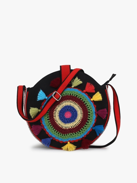 

Anekaant Black Self Design Sling Bag