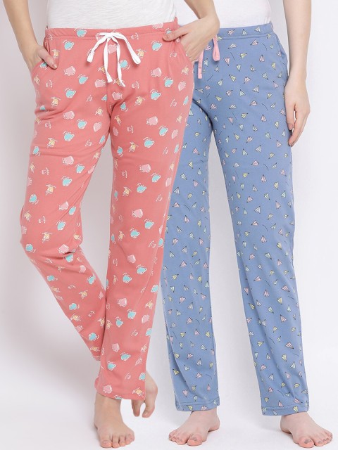 

Kanvin Women Pack Of 2 Printed Pure Cotton Lounge Pants, Orange