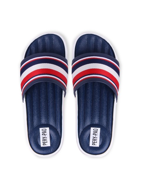 

PERY PAO Men Navy Blue & Red Striped Rubber Sliders