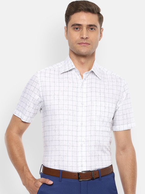 

Louis Philippe Men White & Blue Checked & Printed Pure Cotton Classic Fit Formal Shirt