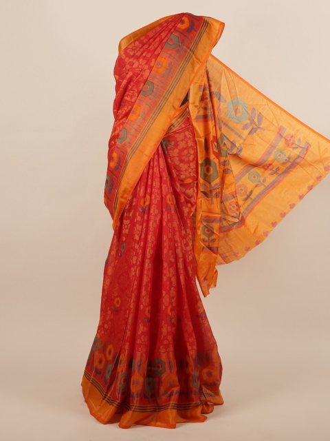 

Pothys Red & Yellow Jute Silk Printed Saree