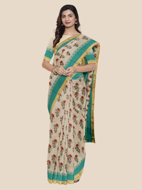 

Kalamandir Cream-Coloured Silk Blend Printed Venkatgiri Saree
