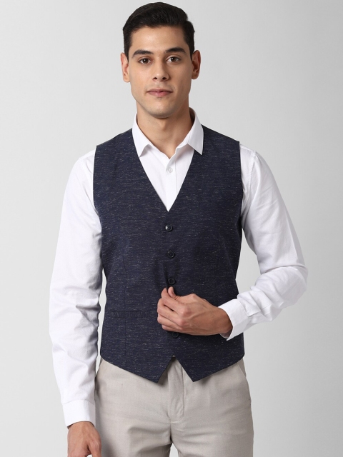

Peter England Men Navy Blue Woven Design Waistcoat