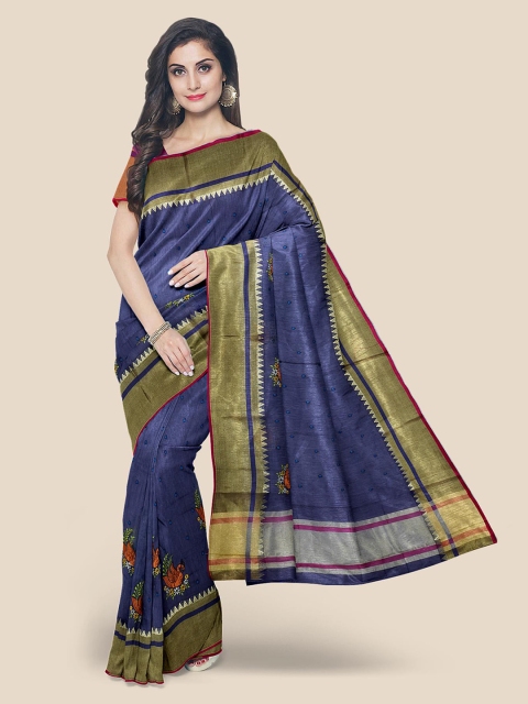 

Kalamandir Blue & Purple Silk Cotton Embroidered Saree