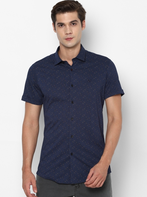 

Allen Solly Men Navy Blue & Yellow Slim Fit Printed Casual Shirt