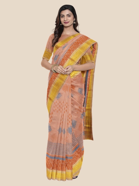 

Kalamandir Peach-Coloured & Orange Silk Blend Printed Venkatgiri Saree