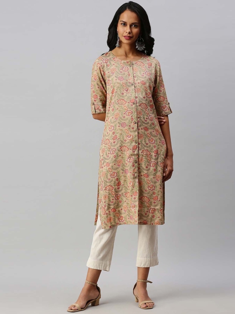

Soch Women Beige & Pink Floral Printed Straight Kurta