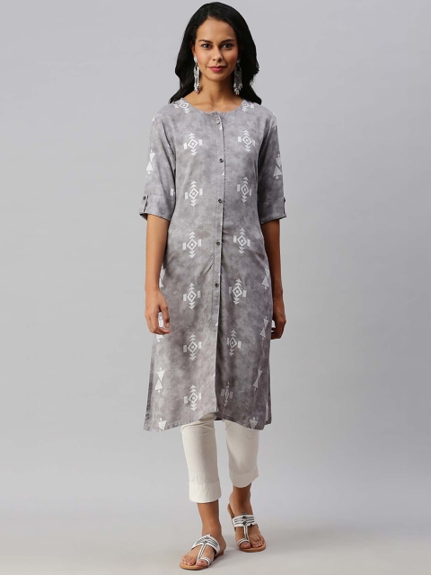 

Soch Women Grey Geometric Printed Kurta