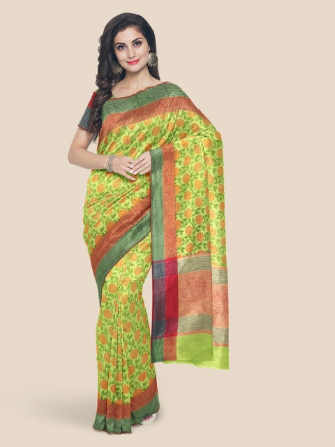 

Kalamandir Green & Orange Pure Cotton Printed Venkatgiri Saree