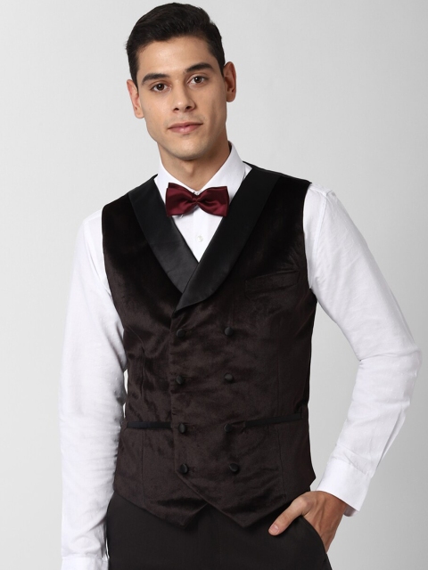 

Peter England Men Brown & Black Solid Woven Double-Breasted Waistcoat