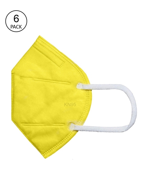 

OOMPH Unisex Pack Of 6 Yellow Solid 5-Ply Anti-Pollution 200 GSM KN95 Outdoor Masks