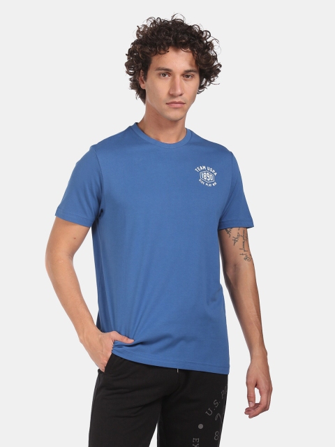 

U.S. Polo Assn. Men Blue Solid Pure Cotton T-shirt