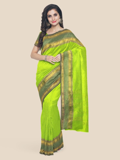 

Kalamandir Green Pure Cotton Striped Mangalagiri Saree
