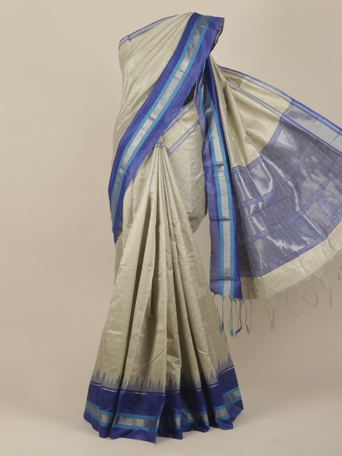 

Pothys Grey & Blue Jute Silk Checked Saree