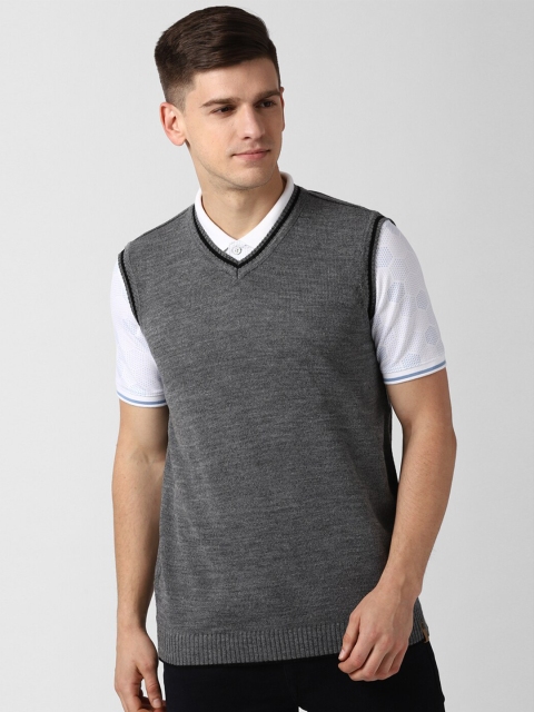 Peter England Casuals Men Grey Solid Acrylic Sweater Vest