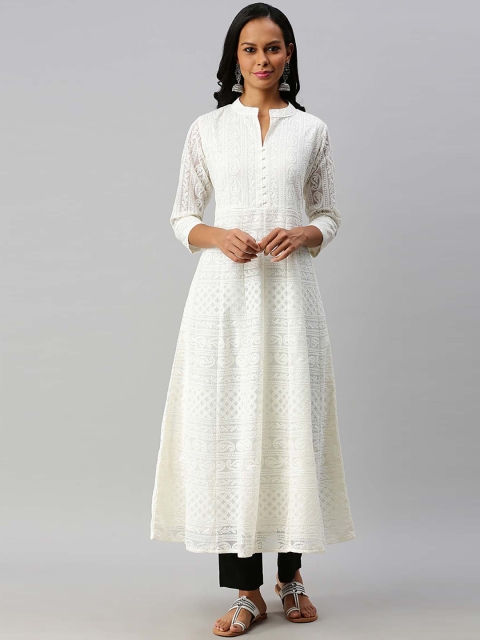 

Soch Women White Geometric Thread Work Georgette Anarkali Kurta