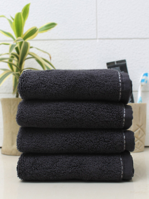 

AVI Living Set Of 4 Black Cotton Solid 500 GSM Hand Towels