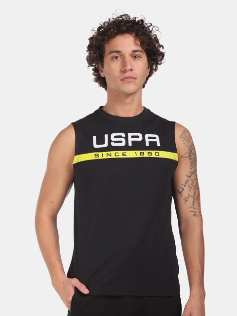 

U.S. Polo Assn. Men Black & White Brand Logo Print Pure Cotton Sleeveless T-shirt