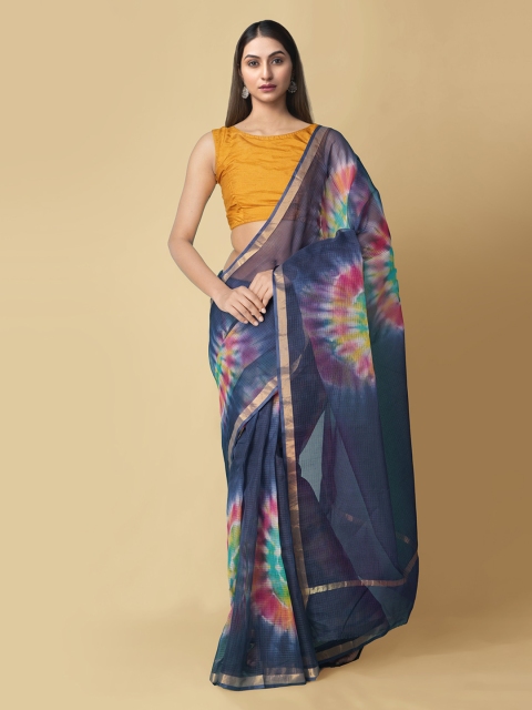 

Unnati Silks Navy Blue & Pink Pure Cotton Printed Kota Saree