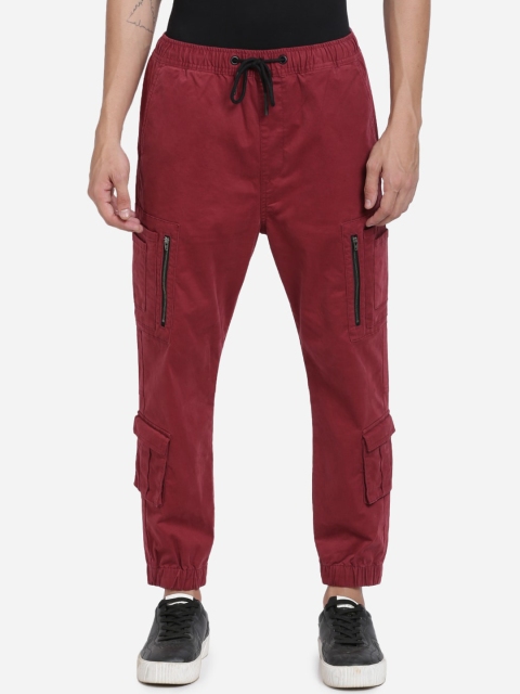 

Breakbounce Men Maroon Slim Fit Solid Cargo Joggers