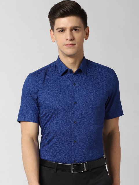 Peter England Men Blue Micro Ditsy Print Pure Cotton Slim Fit Formal Shirt