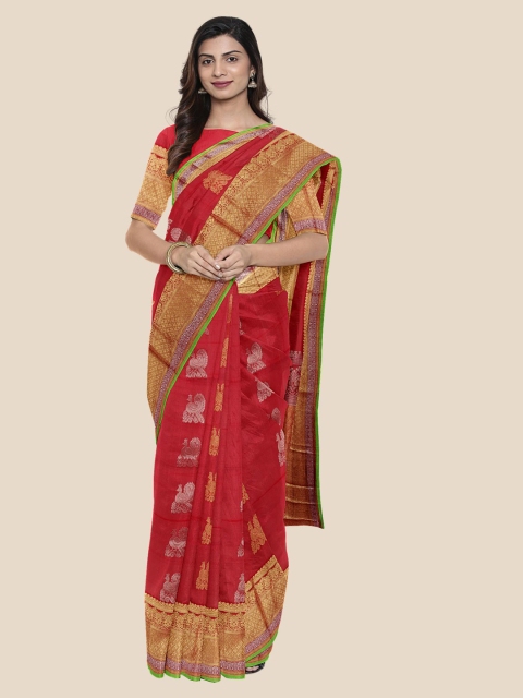 

Kalamandir Red & Yellow Silk Cotton Woven Design Mangalagiri Saree