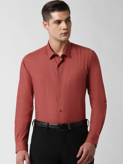 

Peter England Men Rust Red Self Design Formal Shirt