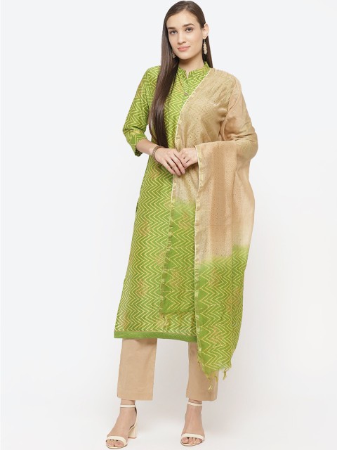 

Biba Green & Beige Art Silk Unstitched Dress Material