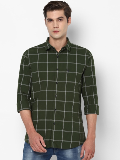 

Allen Solly Men Olive Green & White Slim Fit Checked Casual Shirt