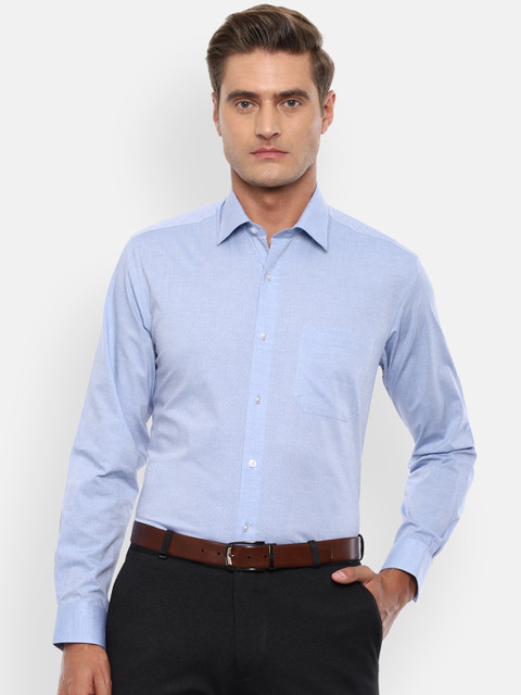 

Louis Philippe Men Blue Slim Fit Self Design Pure Cotton Casual Shirt