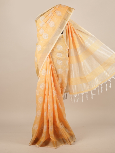

Pothys Peach-Coloured Woven Design Linen Blend Saree