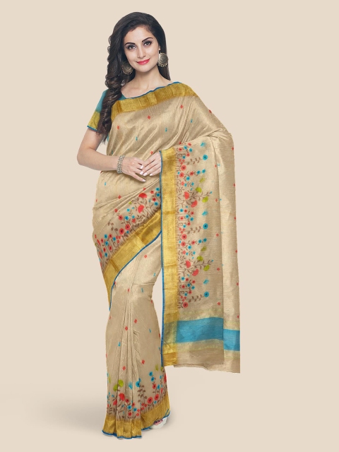 

Kalamandir Cream-Coloured Woven Design Silk Cotton Saree