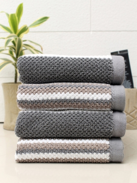 

AVI Living Unisex Set Of 4 Striped 550 GSM Cotton Hand Towels, Charcoal