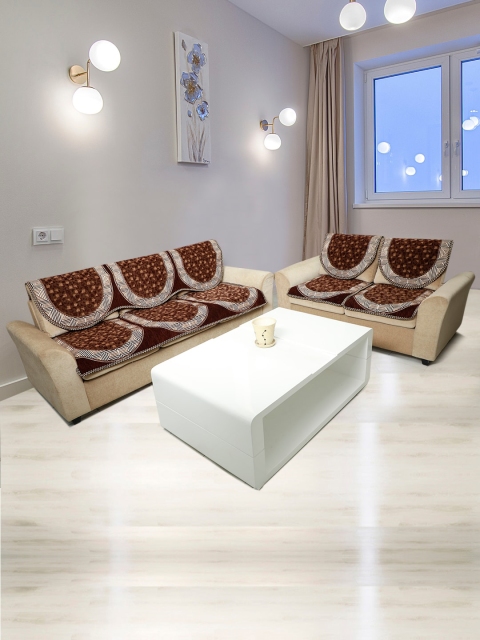 

HOSTA HOMES Brown & White Printed Jacquard Velvet 5 Seater Sofa Cover