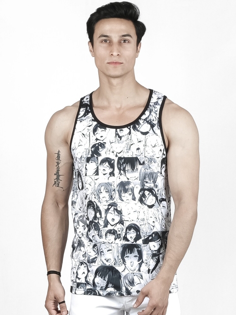 

ComicSense.xyz Men White & Black Ahegao Anime Printed Pure Cotton Innerwear Vest