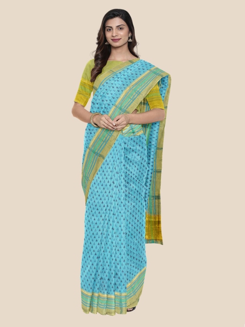 

Kalamandir Blue Silk Blend Printed Venkatgiri Saree