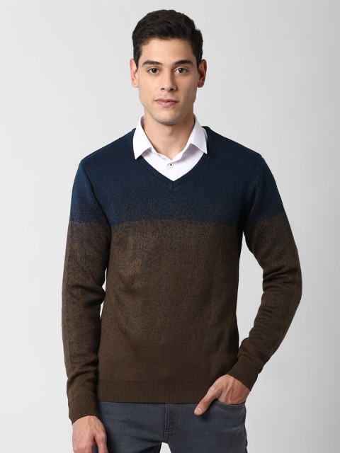 

Peter England Casuals Men Brown & Navy Blue Colourblocked Pullover Sweater