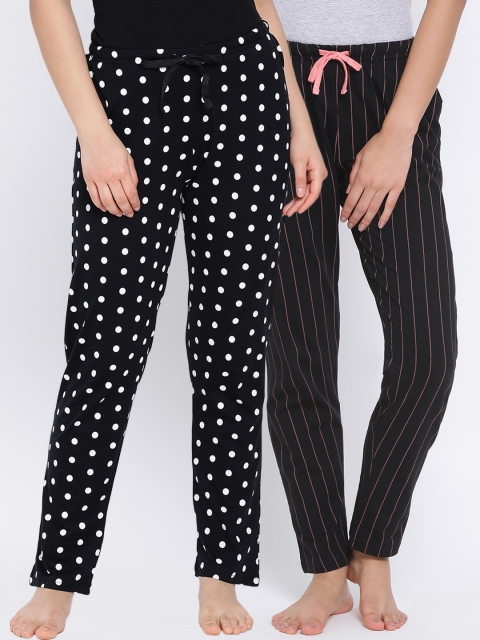 

Kanvin Women Pack Of 2 Printed Pure Cotton Lounge Pants, Black
