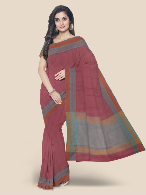 Kalamandir Pink & Grey Pure Cotton Solid Mangalagiri Saree