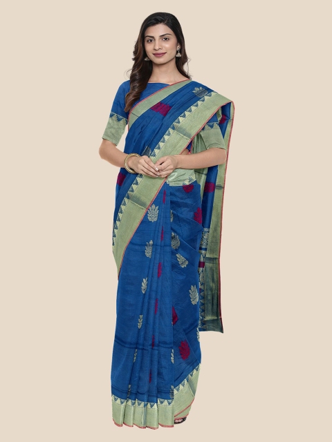 

Kalamandir Navy Blue Silk Cotton Woven Design Mangalagiri Saree