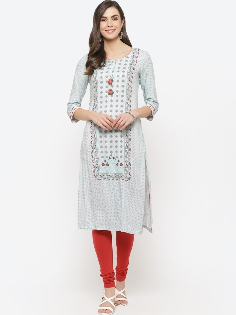 

Rangriti Women Green Geometric Printed Thread Work Kurta