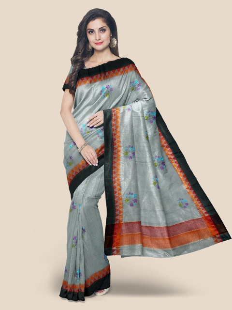 

Kalamandir Grey Embroidered Silk Cotton Saree