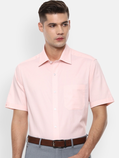 

Louis Philippe Men Peach-Coloured Regular Fit Checked Pure Cotton Casual Shirt