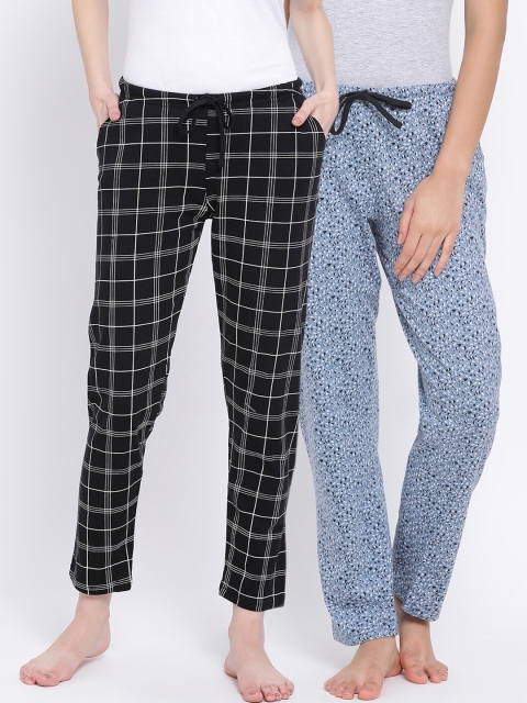 

Kanvin Women Pack Of 2 Printed Pure Cotton Lounge Pants, Black