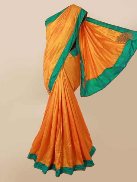 

Pothys Orange Solid Art Silk Saree