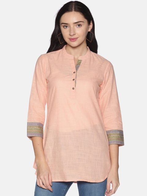 

Saffron Threads Peach-Coloured & Green Mandarin Collar Tunic