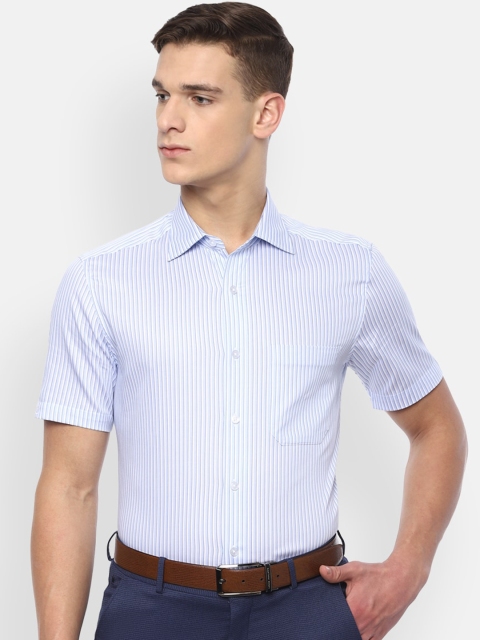 

Louis Philippe Men White & Blue Striped Pure Cotton Classic Fit Formal Shirt