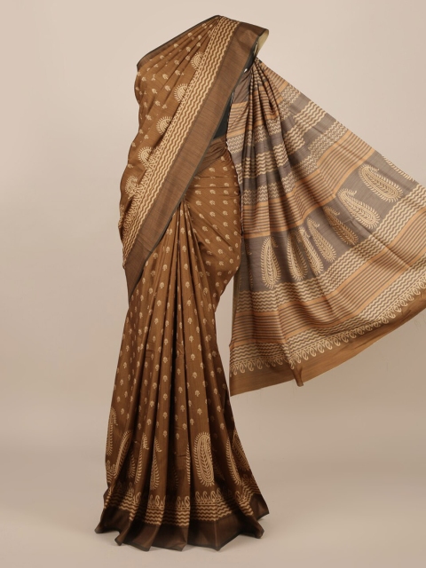 

Pothys Brown Printed Jute Silk Saree